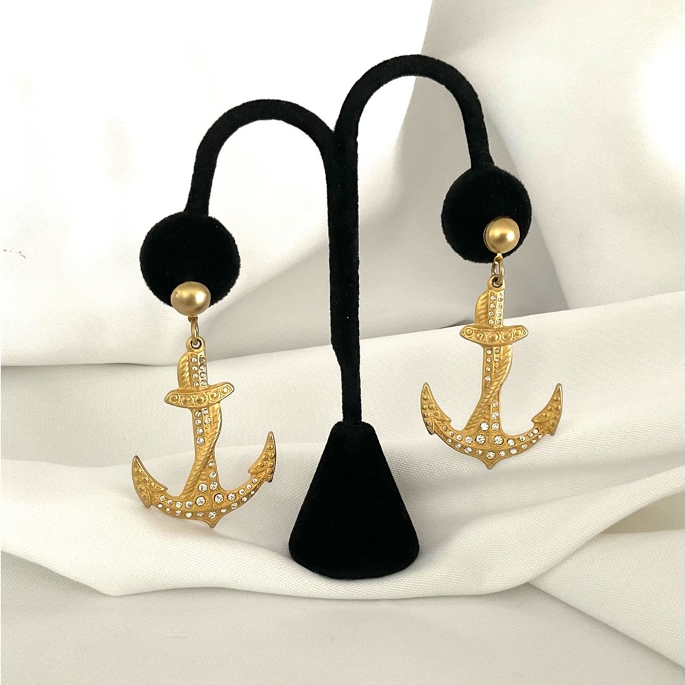 Rhinestone Anchor Earrings - Picture 4 of 6